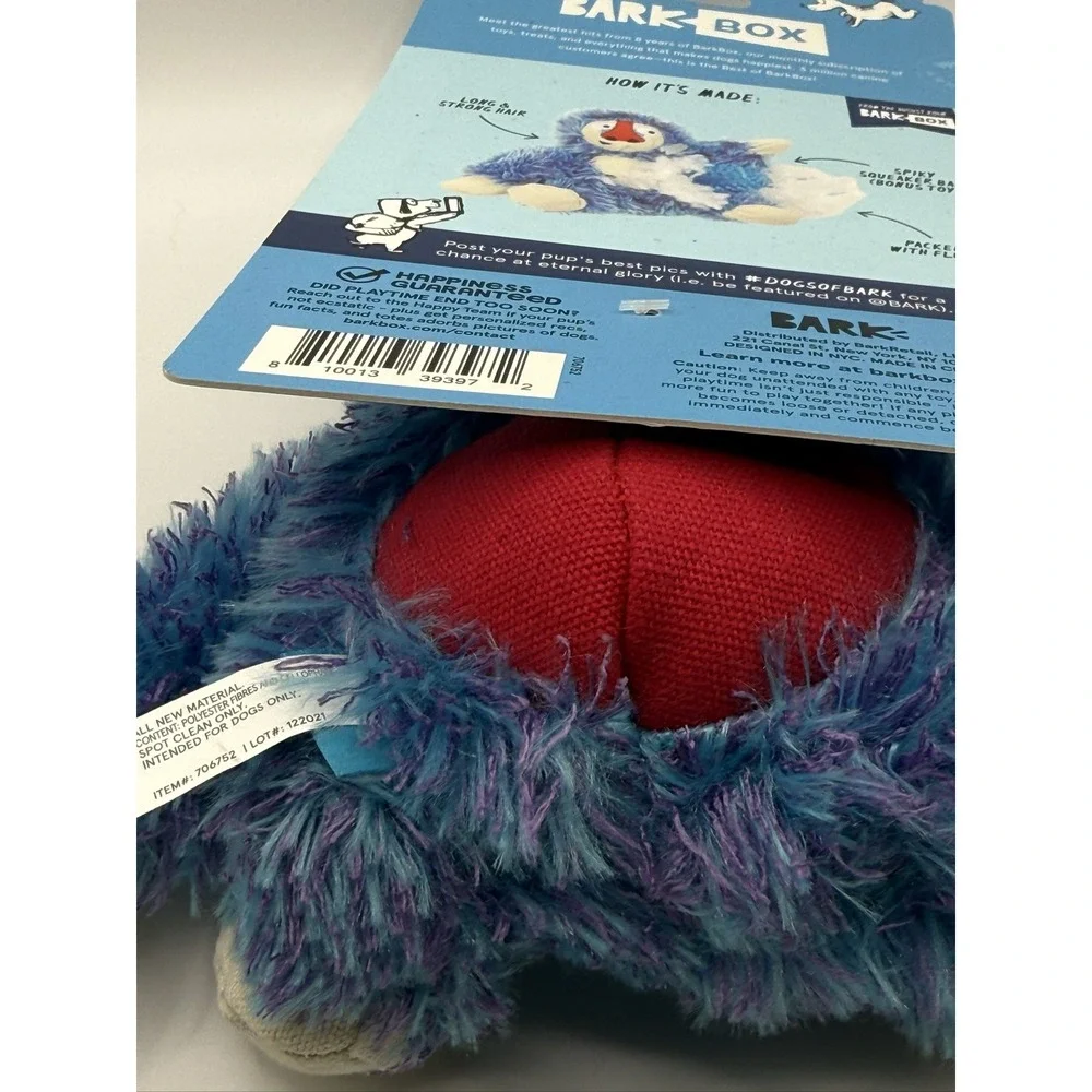 BarkBox Zeke the Cheeky Monkey Dog Toy Squeaky Plush Spiky Ball Whip-n-Flip